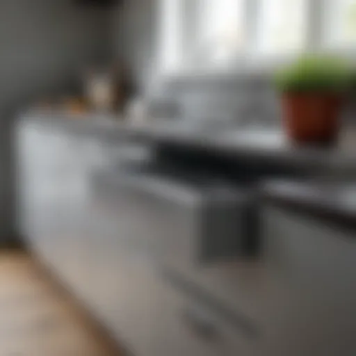 Stylish gray drawer liner in a modern kitchen