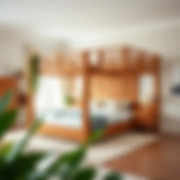 Elegant loft bed featuring rich wooden materials