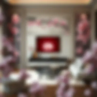 Serene Living Room with Cherry Blossom Art A serene living room adorned with cherry blossom artwork