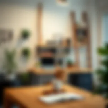 DIY ladder shelf installation in a cozy home workspace