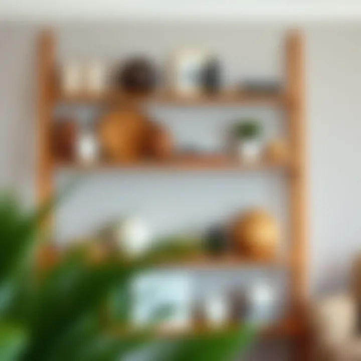 Elegant ladder shelving unit displaying decorative items