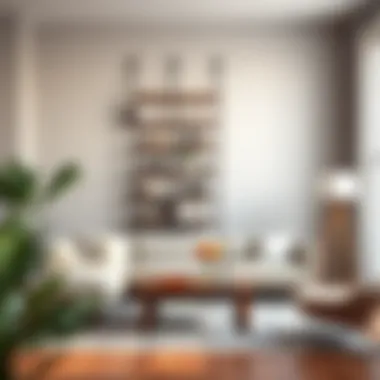 Stylish ladder shelf in a modern living room setting