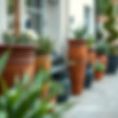 Beautifully arranged tall pots enhancing an outdoor space