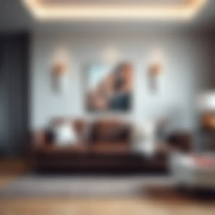 Elegant leather pull out sleeper sofa in a modern living room