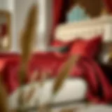 Luxurious maroon bedding draped elegantly over a queen bed