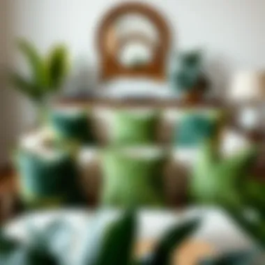 A stylish living room showcasing plant leaf pillows in an elegant setting