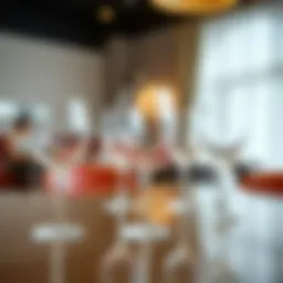 Elegant design of plastic glasses with handles on a dining table