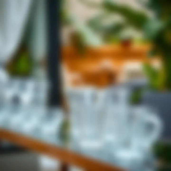 Plastic glasses with handles displayed in a stylish outdoor setting