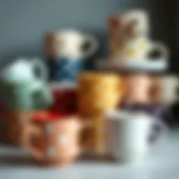 A stylish collection of polka dot coffee mugs in various colors