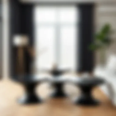 Round black end tables paired with contemporary furniture