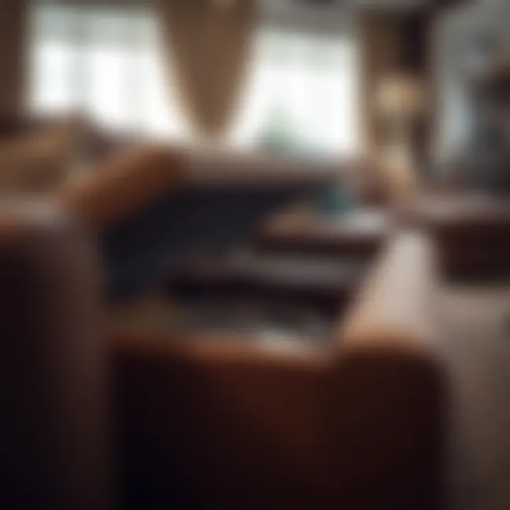 Close-up of sectional couch storage compartments