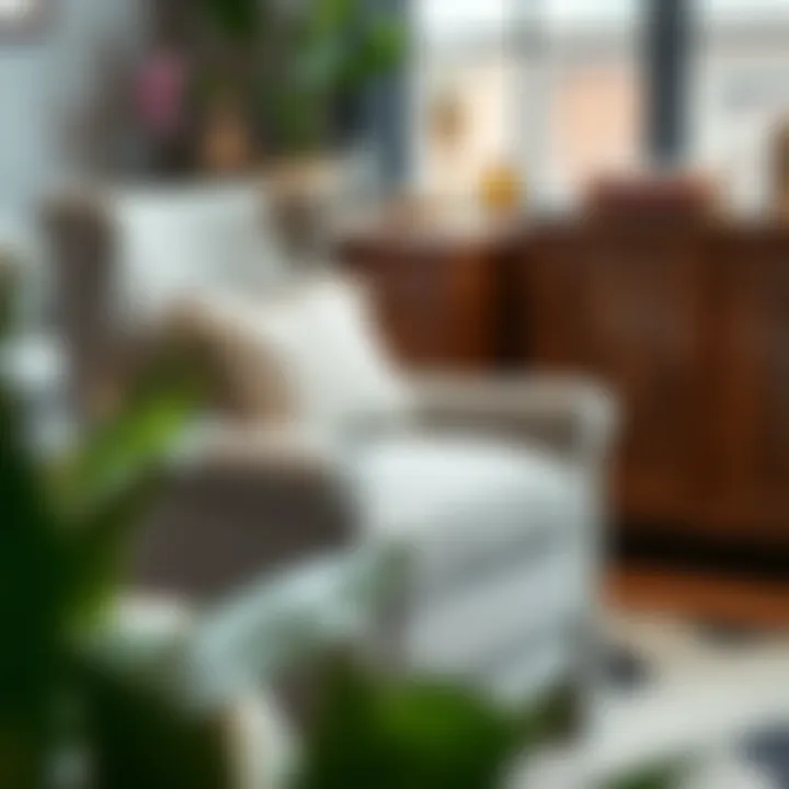 Light grey wingback chair styled with decorative throw pillows