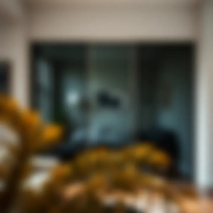 Smoked glass closet doors enhancing minimalist interior