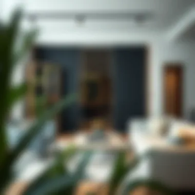 Stylish living space featuring smoked glass closet doors