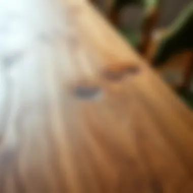 Detailed view of the texture of a solid oak tabletop