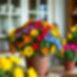 A beautifully arranged 12 inch potting container filled with vibrant flowers