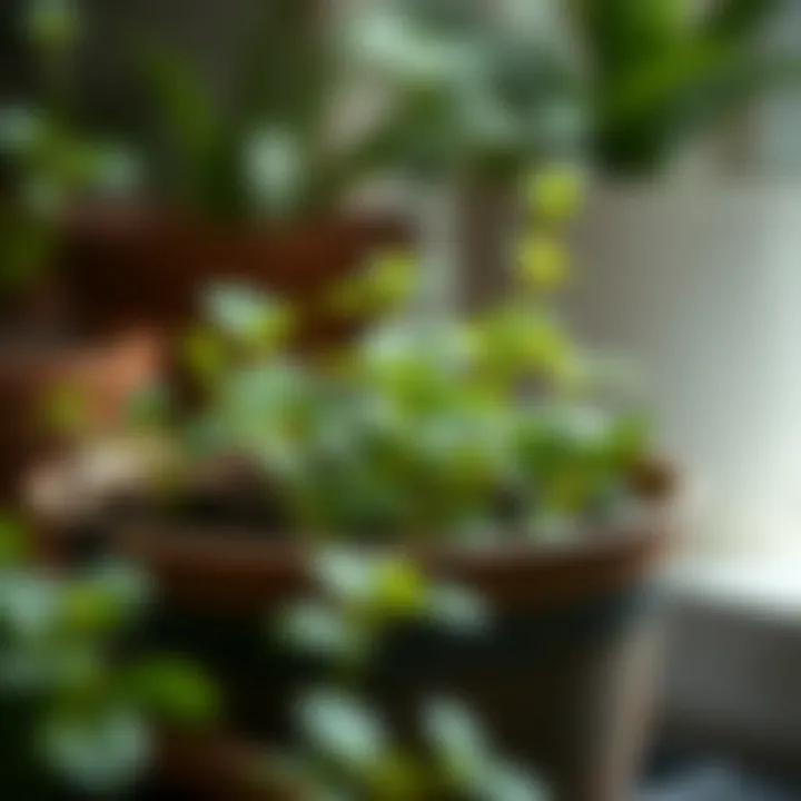 Close-up of a well-maintained 12 inch potting container with healthy plants