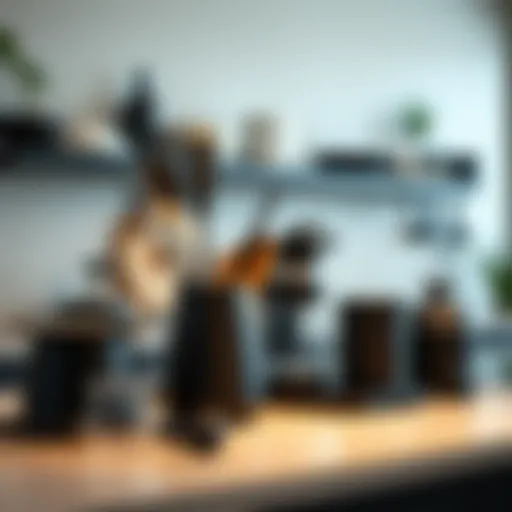 Sleek black kitchen gadgets arranged stylishly on a countertop