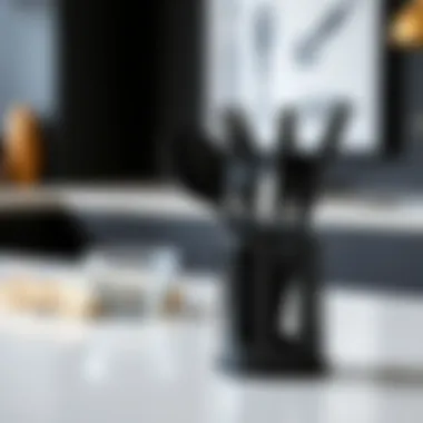 A modern black utensil set displayed elegantly