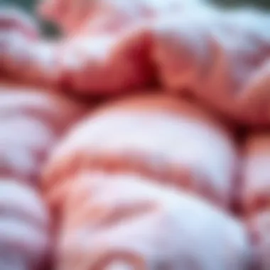 Close-up of soft texture of a pink furry comforter
