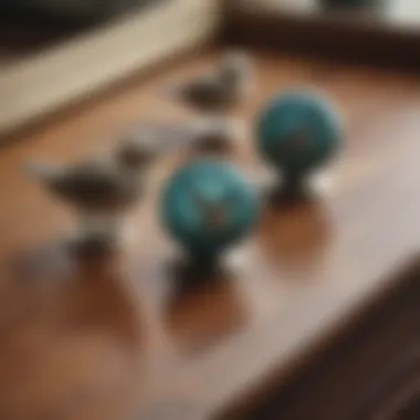 Close-up of materials used in bird drawer knobs