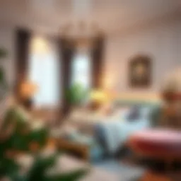 Elegant bedroom showcasing a chic bed-in-a-bag set with coordinated decor