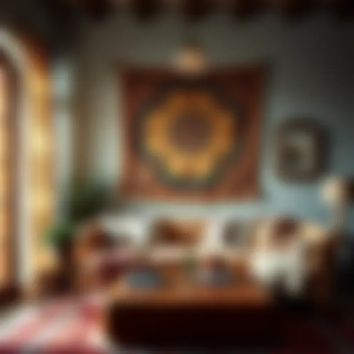 A cozy room highlighting the cultural storytelling of a tapestry