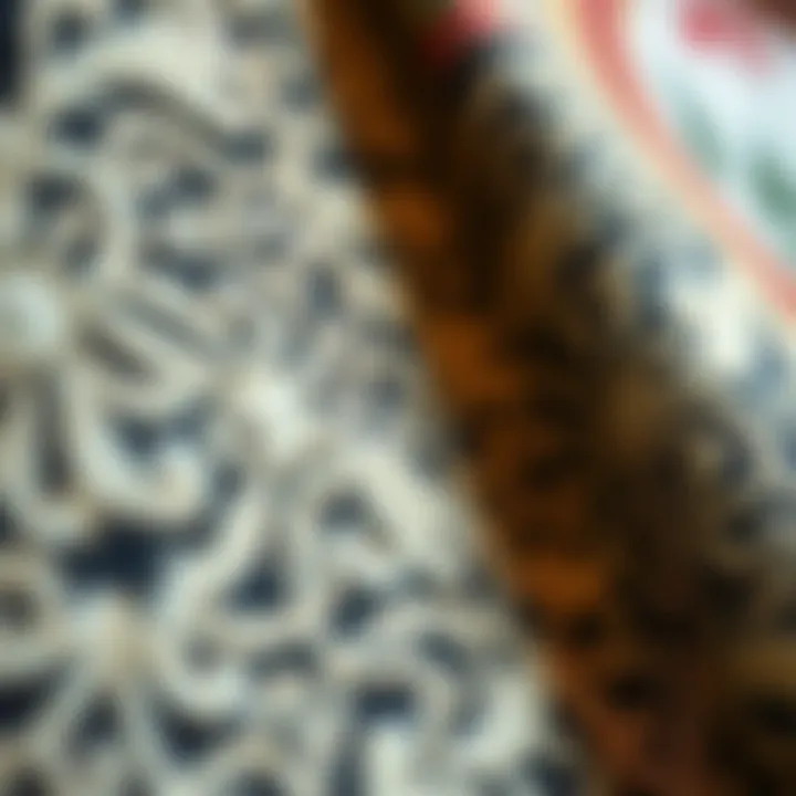 Detailed close-up of intricate tapestry fabric showcasing texture