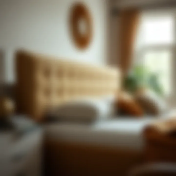 Maintenance tools and tips for maintaining a beige upholstered bed frame.