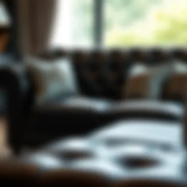 Luxurious leather couch with decorative pillows