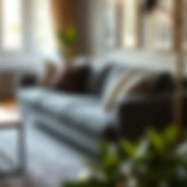 Deep seat grey sofa styled with decorative cushions