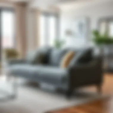 Stylish deep seat grey sofa in a modern living room