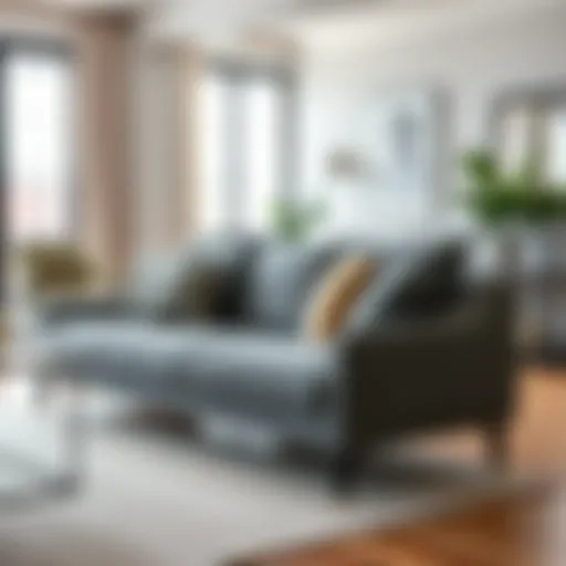 Stylish deep seat grey sofa in a modern living room