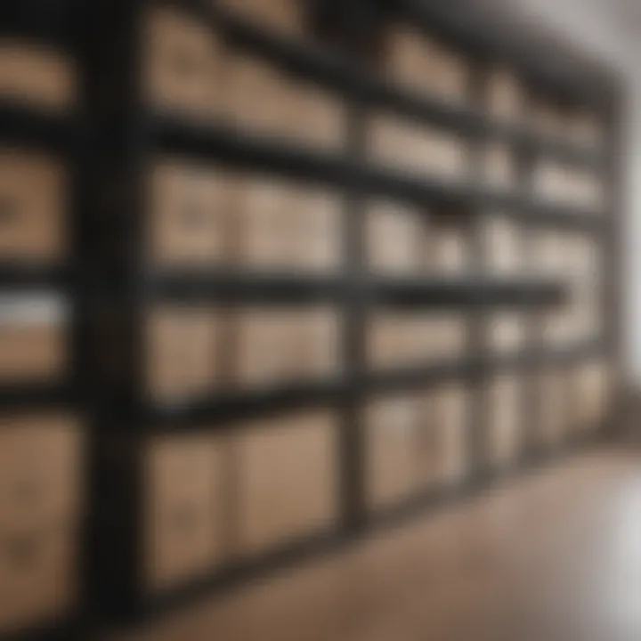 Functional box storage racks in an organized workspace