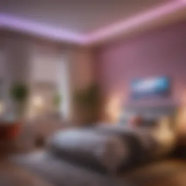 Cozy bedroom ambiance with color-changing Google LED lights