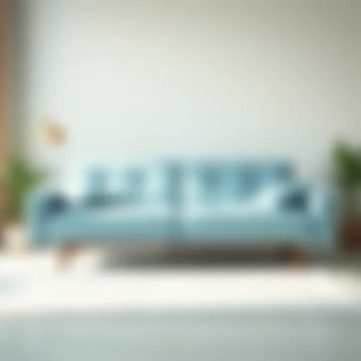 Light blue sleeper sofa in a bright and airy space