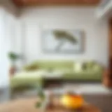 Elegant light green sleeper sofa in a modern living room