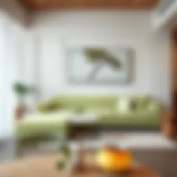 Elegant light green sleeper sofa in a modern living room