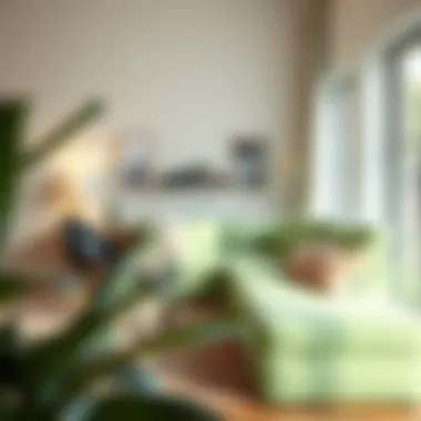 Functional layout featuring a light green sleeper sofa