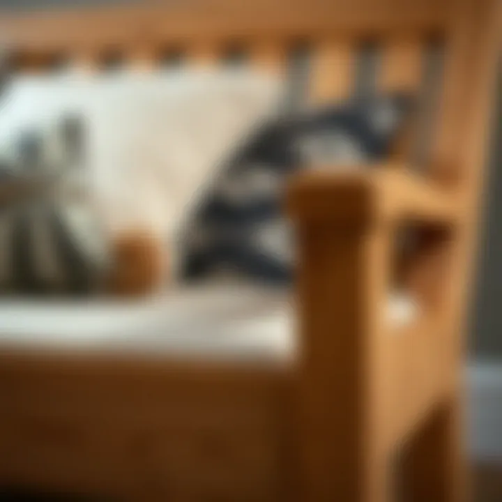 Close-up of oak wood texture and cushion detail