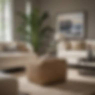 Seagrass Ottoman Cube in Modern Decor Elegant seagrass ottoman cube in a modern living room setting