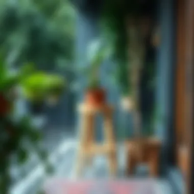 Functional 20 inch garden stool used as a plant stand in a cozy balcony