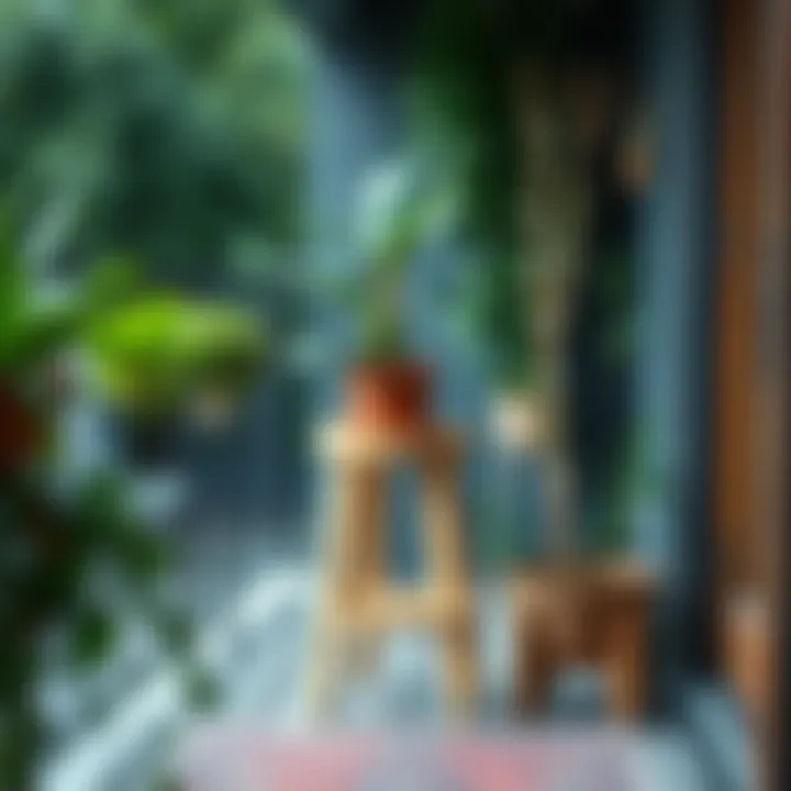 Functional 20 inch garden stool used as a plant stand in a cozy balcony