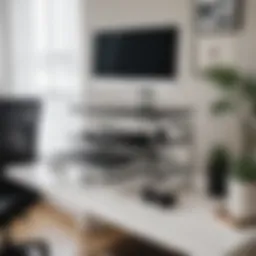 Ergonomic laptop riser with drawers in a modern workspace