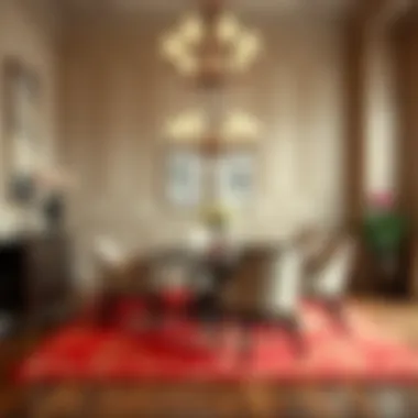 Elegant dining area enhanced by a vibrant 8x10 area rug