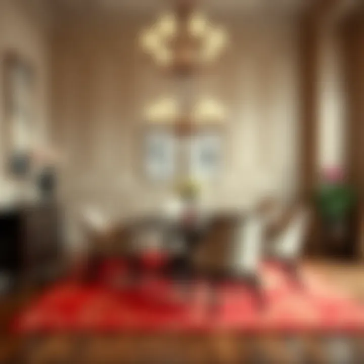 Elegant dining area enhanced by a vibrant 8x10 area rug