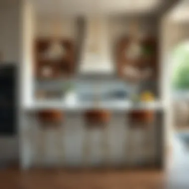 A stylish kitchen with bar stools at a countertop