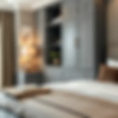 Grey storage bins in a contemporary bedroom, adding elegance and function