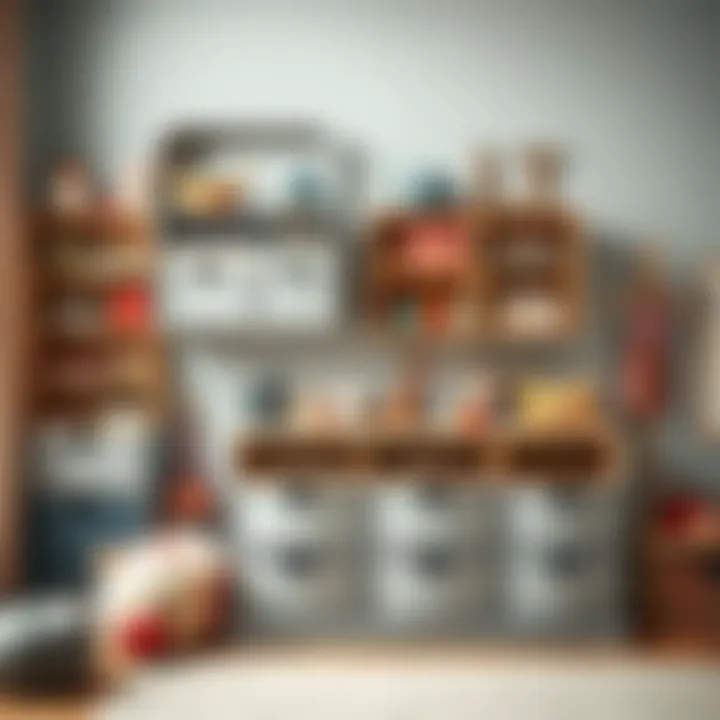 Creative use of grey storage bins with drawers in a children's playroom