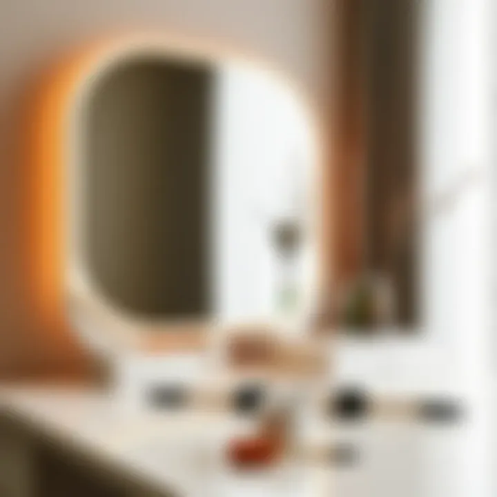 Contemporary dressing table featuring a magnification mirror with ambient lighting